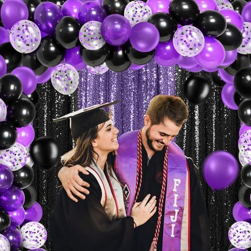 SmoothNovelty 137 Pcs Purple Black Sequin Curtains Balloon Garland Kit - Image 3