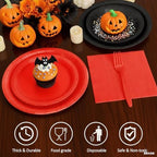 Red and Black Plates and Napkins Party Supplies, Include 9’’ Disposable Paper Plate, 7’’ Dessert Plates and Cups and Napkins Forks Set for Halloween, Christmas, Retirement, Birthday, Serves 50 - Image 3