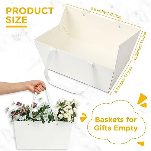 Tuanse 30 Pcs Basket for Gift Empty DIY Bulk Gift Basket Kit with Handle Kraft Cardboard Tray with 30 Bag 30 Bow Market Tray for Wedding Party, White, 9.8 x 6.5 x 4.3 in - Image 2