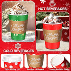 Mimorou 60 Pcs Christmas Disposable Coffee Cups with Lids and Sleeves 12oz Snowflakes Paper Drinking Cups for Xmas Holiday Party Restaurant Business Supplies - Image 4