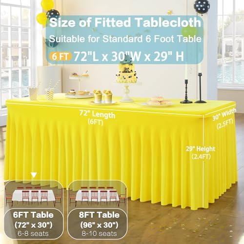 3 Pack Yellow Spandex Tablecloth for 6 Foot Rectangle Tables, Wrinkle Free Fitted Table Cloth Cover 6ft Yellow Stretchy Tablecloths with Skirt for Parties Weddings Birthday Banquet Baby Shower - Image 6