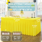 6 Pack Yellow Spandex Tablecloth for 6 Foot Rectangle Tables, Wrinkle Free Fitted Table Cloth Cover 6ft Yellow Stretchy Tablecloths with Skirt for Parties Weddings Birthday Banquet Baby Shower - Image 6
