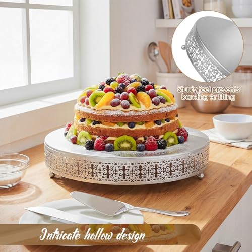 Wenqik Silver Metal Cake Stand 18 Inch with Cutting & Spatula - Image 3