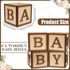 8 Set Baby Shower Centerpieces for Tables - 6 inch Wooden Boxes with Baby Letters Rustic Cube Planter Wood Blocks for Gender Reveal Party Favor (Brown) - Image 2