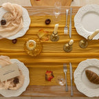 6Pcs Fall Golden Cheesecloth Table Runner 120 Inch Party Home Decor - Image 4