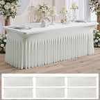 6 pk Ivory Spandex Tablecloth for 8 Foot Rectangle Tables,Wrinkle Free High Stretchy Cream Fitted Tablecloths with Ruffle Skirt, Elastic Spandex Table Covers 8 ft for Parties Weddings Banquet by ENJOYYOURPARTY