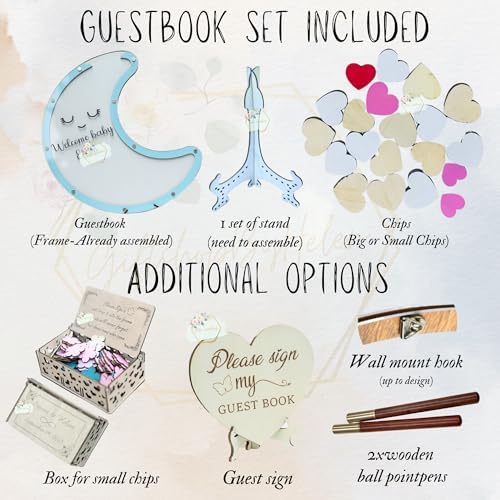 Baby Shower Guest Book Alternative Wooden Drop Box Frame Keepsake (Moon) - Image 6