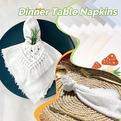 Showgeous 30 Pack White Cloth Napkins with Fringe, 16x16 inch 100% Cotton - Image 7