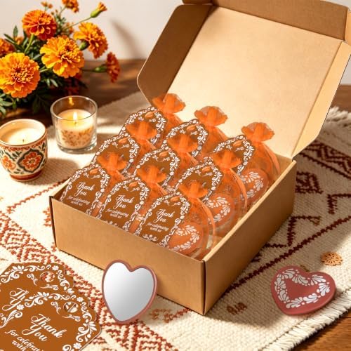 50 Set Cielito Lindo Mexican Baby Shower Party Favors, Heart-Shaped Mirrors with Organza Bags & Thank You Cards, Brown Talavera Party Gifts Bulk for Guests Bridal Shower Wedding Gender Reveal Party - Image 5