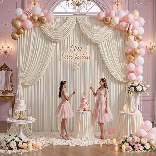 10ft x 15ft Beige Backdrop Curtains for Wedding Parties, 2 Panels Extra Long Wrinkle Free Fabric Drapes Photo Backdrop for Baby Shower Birthday Stage Reception Lobby Decoration - Image 6