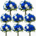 Geosar 8 Bundles Artificial Peonies Flowers,Royal Blue, White by Geosar