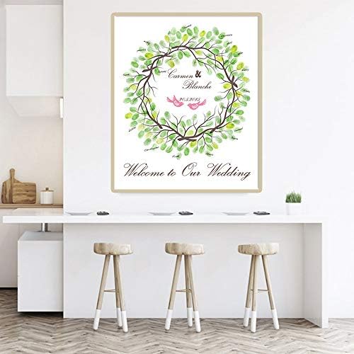DIY Fingerprint Signature Sign in Book Customized Lovebirds Branches Wedding Guest Book Alternatives with Ink Pad for Wedding Party Decorations-60x80cm - Image 4