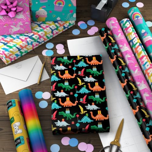 Hallmark Kids Wrapping Paper, 6 Rolls (Dinosaurs, Unicorns, Rainbows) - Image 2