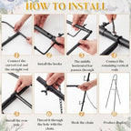 42"-63" Adjustable Black Easel Stand for Sign Heavy Duty Metal Easel with 4 Display Modes 360° Rotating Hooks 4-tier Adjustable Display Stand for Wedding Welcome Sign, Art, Poster, Picture(Classic) - Image 4