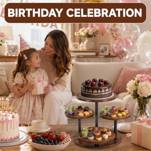 Cupcake Stand 4 Tier for 50 Cupcakes, 360° Rotatable Round Wooden Tiered Tray Cake Stand, Farmhouse Dessert Table Display Set for Party, Birthday, Wedding, Baby Shower and Tea Party - Image 2