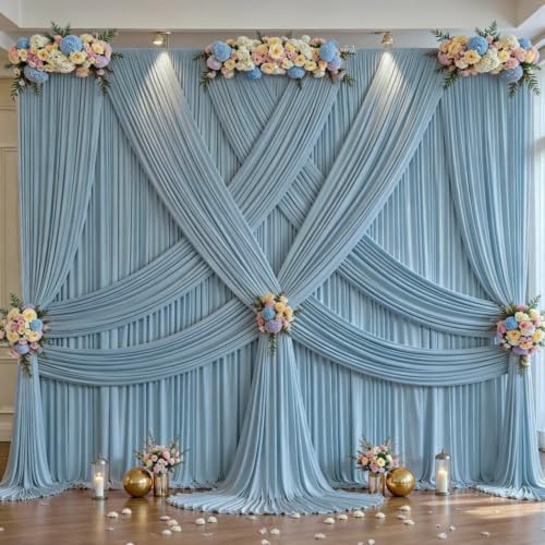 Dusty Blue Backdrop Curtains for Wedding,Wrinkle Free Polyester Photography Backdrop Drapes 8x10FT Photo Backdrop for Baby Shower Birthday Parties Stage Photoshoot Background Decorations Panels - Image 5