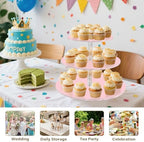 J JOYSAY Pink Print Acrylic Cupcake Stand 3 Tier Dessert Table Display Set Clear Cake Stands for Baby Shower Wedding Party Decorations Easy Assembly Macaron Tower - Image 7