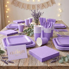 Vyntra 350 Pcs Lavender Square Paper Plates and Napkins Set, Serves 50 - Image 4