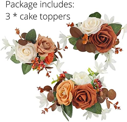 Rinlong 3Pcs Premade Cake Flowers, Burnt Orange Berry Wedding Cake Decor - Image 5