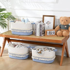 2 Pack Storage Basket, Heavy Tassel Woven Baskets for Storage, Boho Cotton Rope Storage Bin, Cube Organizer Bins, Baby Laundry Basket for Clothes, Toys, Diapers, Pets（White & Blue） - Image 5