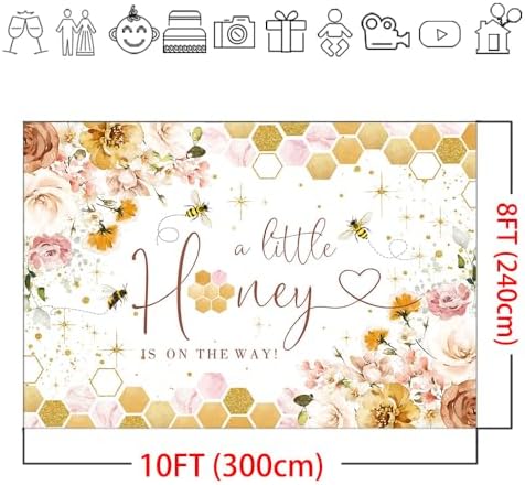 Mocsicka Bee Baby Shower Backdrop Honey Bee Baby Shower Decorations Background Floral Sweet Honeycomb Bumblebee Baby Shower Decor Cake Table Photoshoot Studio Props (10x8ft) - Image 5