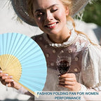 Roowest 50 Pack Paper Folding Fans Bamboo Wedding Favors, Blue - Image 4