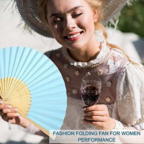 Roowest 50 Pack Paper Folding Fans Bamboo Wedding Favors, Blue - Image 4