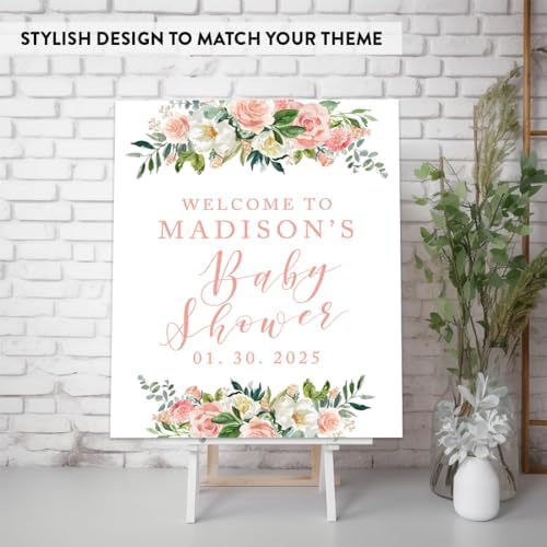 Andaz Press Personalized Large Canvas Baby Shower Welcome Sign, Blush Pink Florals, 16 X 20 Inches, Guestbook Alternative, Custom Baby Shower Sign, For Floral Baby Shower, Welcome To Baby Shower Sign - Image 3