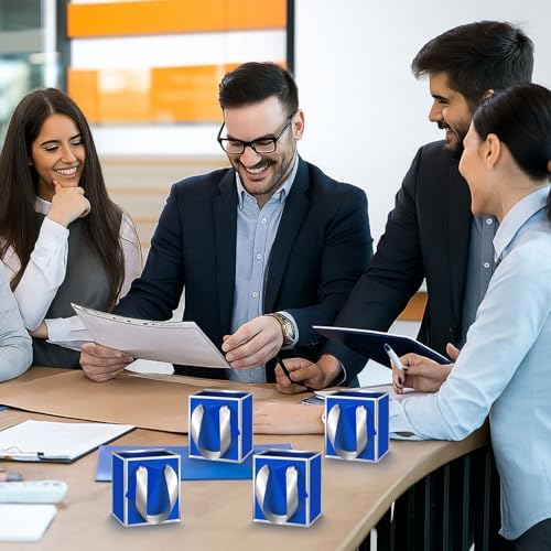 Yeaqee 100 Pcs Mini Paper Gift Bags with Handles Tag, Royal Blue,Silver - Image 6