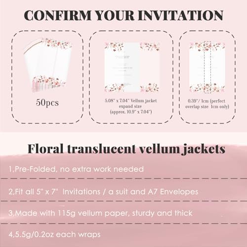 50 Pack Blush Pink Floral Vellum Jackets& Eucalyptus Wax Seal Stickers - Image 6
