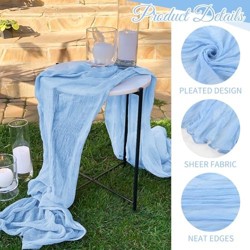 20 Pack Cheesecloth Table Runner - 17x108 Inch Light Blue Boho Gauze Cheese Cloth Table Runners for Baby Bridal Shower Decoration Wedding Party Summer Garden Farmhouse - Image 3