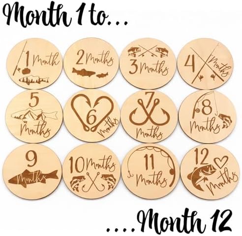 SM Design Baby Milestone Markers Set of 12 + Birth Announcement Sign | Monthly Baby Photo Props | First Year Milestones | Nursery Wall Decor | Hobby Theme (Fishing) - Image 4