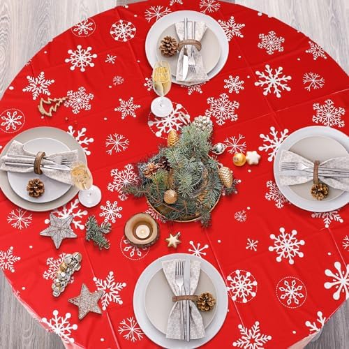 Ganeen 6 Pcs Christmas Snowflake Plastic Tablecloth 84 Inch Red White Decor - Image 5