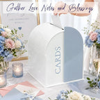 White Arched Wedding Card Box with Blue Standee & Erasable Pen for Party - Image 5