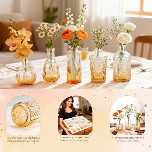 Der Rose 32pcs Amber Bud Vases in Bulk Vintage Vases for Fall Home Decor - Image 4