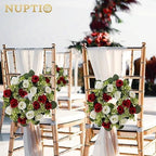 NUPTIO Candle Rings Wreaths Centerpieces: 13.4 Inch Crimson & White Flower Rose Wreath for Wedding Party Christmas Table Decorations - Spring Summer Front Door Porch Decor 2 Pcs - Image 3