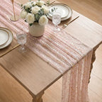Artoid Mode 6PC Gold Gauze Pink Table Runner 120 Inch 10FT, Glitter Metallic Foil Sheer Dining Wedding Anniversary Holiday Birthday Table Decor for Home Party - Image 4