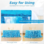 Wish Care 21ft Blue Sequin Table Skirt for Rectangle Tables Fringe Ocean Tutu Skirts Sea Baby Shark Ruffle Tablecloth Teacher Desk Skirt for School Classroom Birthday Baby Shower Party Table Decor - Image 5