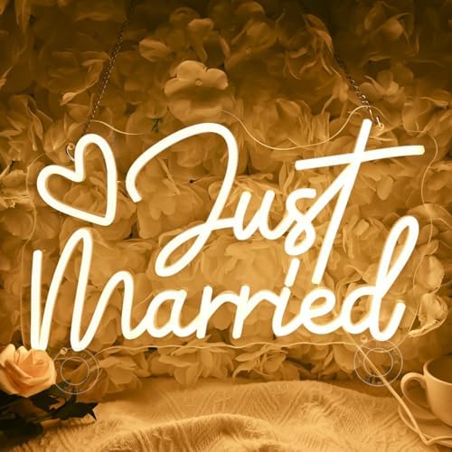 SYLHOME Just Married Led Neon Light Sign Heart Wedding Backdrop Wall Decor - Image 6