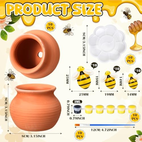 10 Set Terracotta Clay Honey Pots Kit Bulk DIY Honey Pot Jar Decor, Classic - Image 6