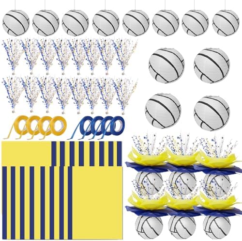 72 Pieces Volleyball Paper Lanterns Centerpieces Decorations Volleyball Lanterns with Metallic Foil Centerpiece Wrapping Paper and Ribbons for Volleyball Birthday Party (72 PCS, Volleyball) by Unknown