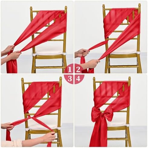 60 Pcs Red Chair Sashes Satin Chair Bows Sashes for Party, Hotel, Wedding, Reception, Restaurant Event Decoration (7 x 108 inch) - Image 5