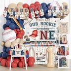 Hombae Rookie Year 1st Birthday Decorations, Baseball First Birthday Decor Party Supplies with Balloons Boxes, Highchair & Photo Banners, Crown, Cake Cupcake Toppers, Tablecloth, Backdrop, Poster by Hombae