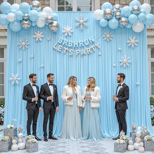 10ft x 10ft Baby Blue Backdrop Curtains Wrinkle Free Polyester Drapes - Image 2