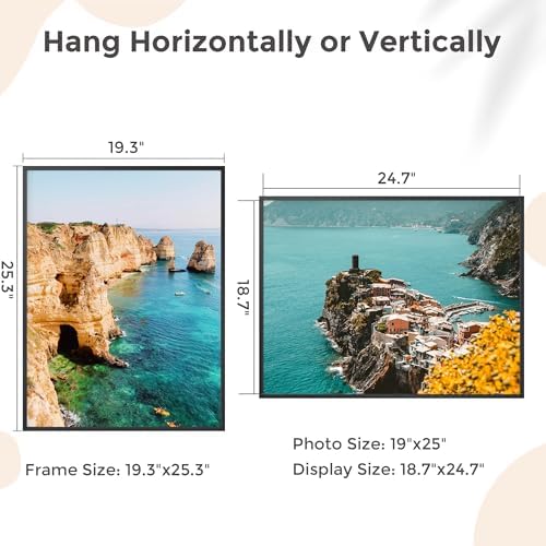 FLYJOE 19x25 Metal Picture Frame - Black Aluminum Picture Frames with Real Glass, Wall Mounting Horizontally or Vertically, Diploma, Certificates and Decor for Wall Gallery 25x19 Frame, Black - Image 4