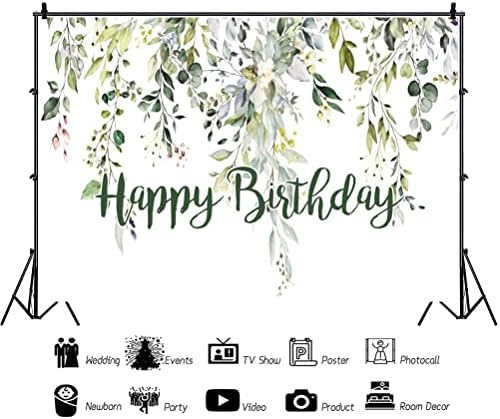 Leowefowa 10x8ft Green Eucalyptus Leaves Photography Background Happy Birthday Backdrop for Baby Shower Gender Reveal Photo Party Decorations Banner Photo Booth Studio Shoot Props - Image 2
