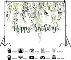 Leowefowa 12x8ft Green Eucalyptus Leaves Photography Background Happy Birthday Backdrop for Baby Shower Gender Reveal Photo Party Decorations Banner Photo Booth Studio Shoot Props - Image 2