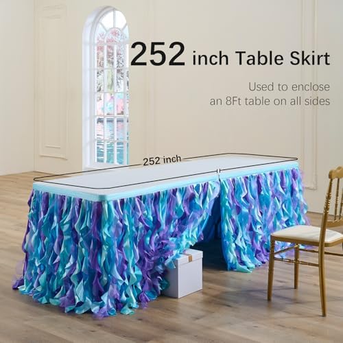 leegleri 252Inch Long Mermaid Table Skirt, Tutu Table Skirt for Birthday Party, Baby Shower, Gender Reveal, Wedding Shower, Valentine’s Day, Prom - Image 5