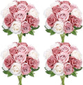 48 PCS Roses Artificial Flowers Champagne & Dusty & Dark Pink by DIYDOFUN