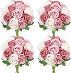 48 PCS Roses Artificial Flowers Champagne & Dusty & Dark Pink by DIYDOFUN